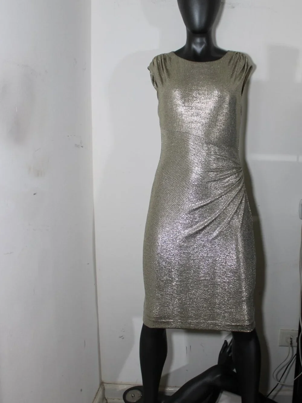 Lauren Ralph Lauren Gold Metallic Ruched Evening Gown Dress - Size 6